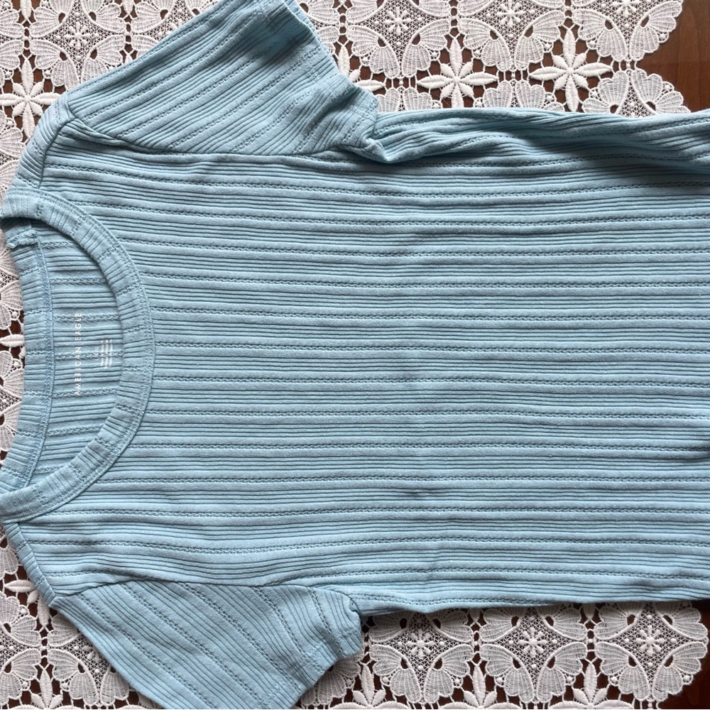 American Eagle Outfitters Sky Blue Ribbed Tee